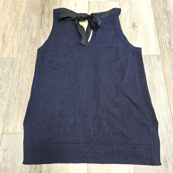 J. Crew Navy Blue Cotton Sleeveless Knit Tank Top Ribbon Trim Women's Small - Picture 5 of 7